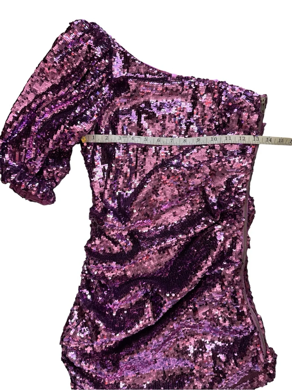 For Love & Lemons Madeleine Purple Sequin One Shoulder Mini Dress XS - Picture 9 of 10